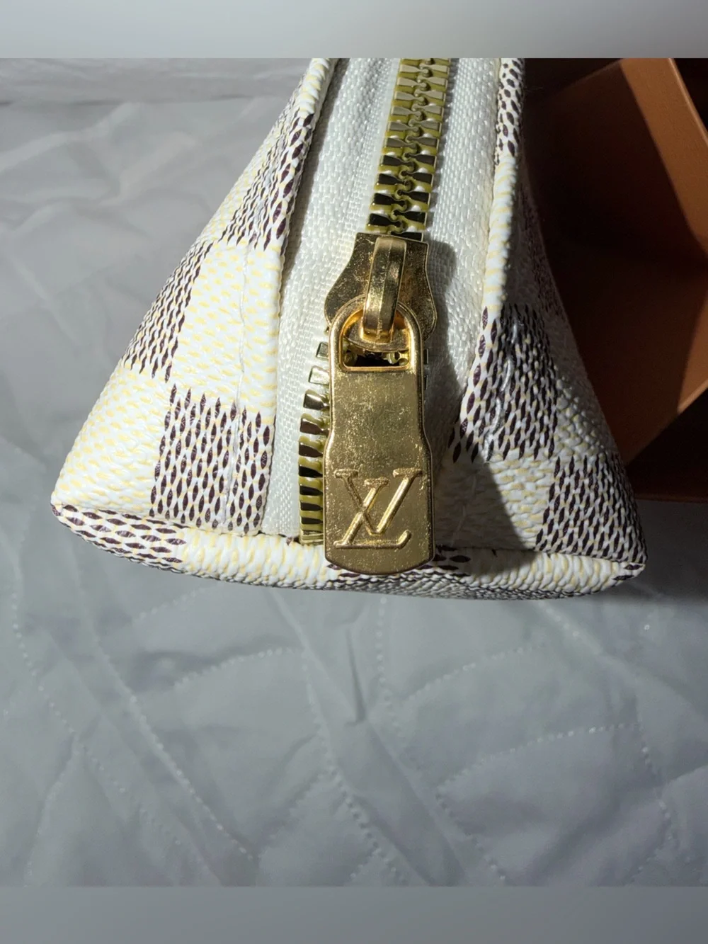 Fashion Check Cosmetic Pouch - White & Beige